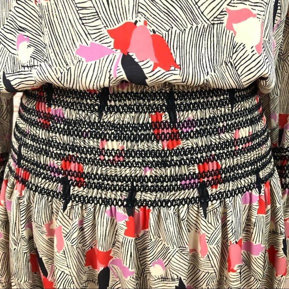 Derek Lam 10 Crosby Abstract Tulip Floral Long Sleeve Smocked Silk Dress - Picture 2 of 10